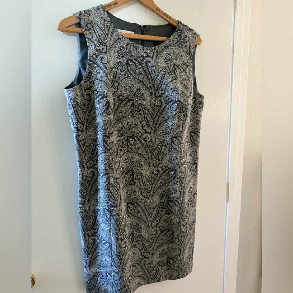 Austin Reed Vtg 90’s Sheath Paisley Mid Length Dress-Black/grey-Classic Design